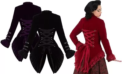Buy H&R Women's Velvet Gothic Tailcoat - Ladies Vintage Victorian Jacket Corset Coat • 39.99£
