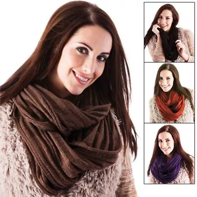 Buy Ladies Glitter Knit Snood Scarf Hood Neck Warmer Purple Brown Burnt Orange Black • 7.99£