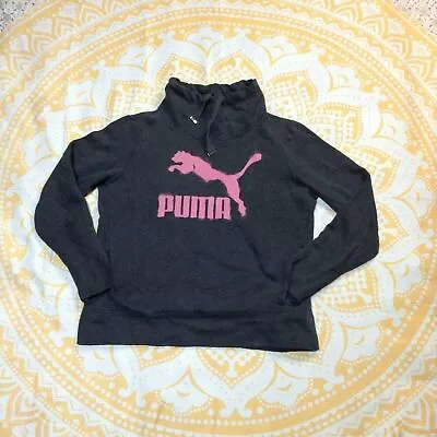 Buy Puma Jumper Shawl Collar Hoodie Grey Pink Drawstrings Retro Women's • 24.99£