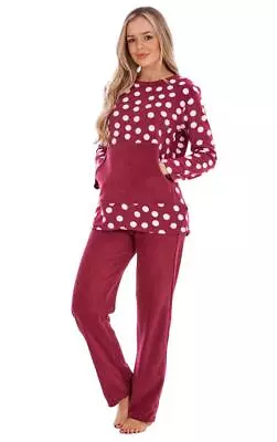 Buy Ladies Fleece Pyjama Set PJ'S Nightwear Spotted Lounge Wear 2 Piece Set • 15.95£