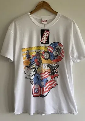 Buy Marvel T-Shirt Captain America Mens White Short Sleeved Graphic Print Boohoo S • 9.99£