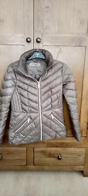 Buy Michael Kors Packable Taupe Chevron Padded Jacket Size XS Built In Hood • 20£