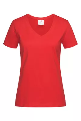 Buy Womans Ladies Womens Fit Plain Cotton Short Sleeve Vee V-Neck Tee T-Shirt Tshirt • 5.99£