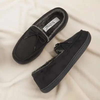 Buy The Slipper Company Mens Slippers Black Adults Moccasin Fleece Lined Oscar SIZE • 9.99£