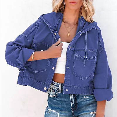 Buy (XL-Blue) Female Denim Jacket Hoodie Jackets Women Fall Fashion • 29.36£