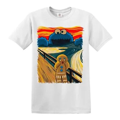 Buy Gingerbread  Cookie Monster White T-Shirt The Scream Cool Funny  Retro Tshirt • 9.99£