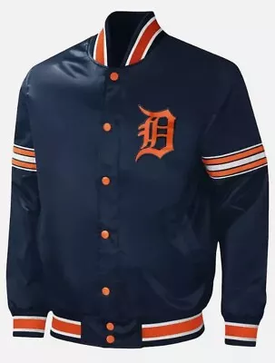 Buy NFL Detroit Tigers Navy Blue Satin Bomber Letterman Baseball Varsity Jacket • 73.99£