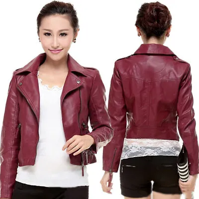 Buy Womens Ladies Faux Leather Hooded Jacket Biker Jackets Coat Slim Outwear Tops • 21.99£