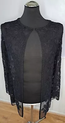 Buy Ibelinda Ching Lace Floral Long Sleeve Black Evening Cardigan Womens Size 14 • 30£