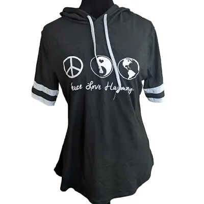 Buy INFINITE PERFORMANCE  Women’s Long Sleeve Black Peace Love Harmony Hooded Shirt  • 14.48£