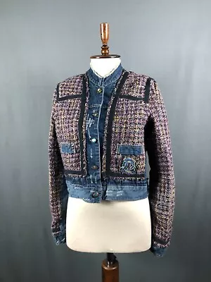 Buy Desigual Ripped Hybrid Denim Jacket Cotton Women Size 42 • 33.14£