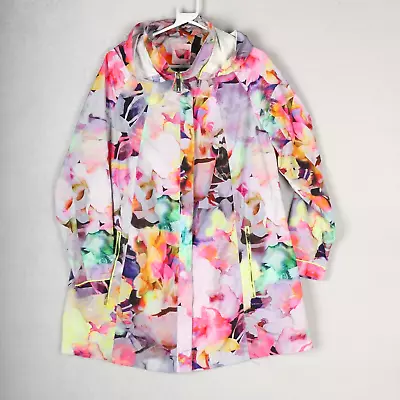 Buy TED BAKER Mac Jacket Womens Size 4/UK 14 Neon Floral Windbreaker Hood Packable • 25£