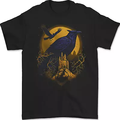 Buy A Raven & Haunted House Moon Halloween Mens T-Shirt 100% Cotton • 7.99£