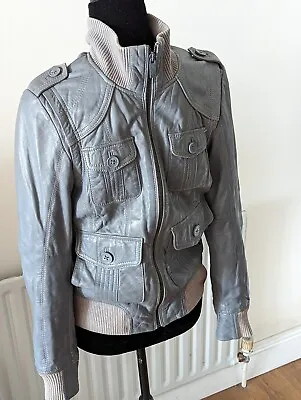 Buy Edc Gray Biker Jacket Size S By Esprit Women's Leather Zip Bomber Casual Coat  • 34.99£