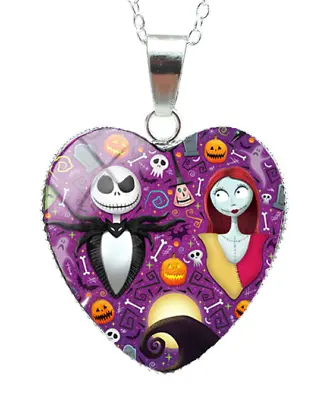 Buy Nightmare Before Christmas Jack And Sally PURPLE HEART Pendant With Chain • 6.56£