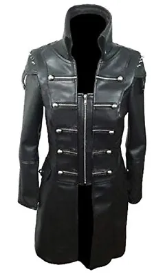 Buy Black WOMEN COW Leather Goth Matrix Trench Coat Steampunk Military Jacket • 103.99£