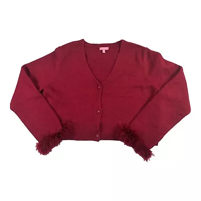 Buy Sugar Thrills Womens 2xL Sugar Thrills Cropped Sweater With Feather Sleeve Trim • 16.06£