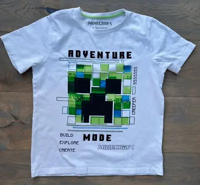 Buy White Minecraft Creeper T-Shirt Aged 9-10 Years 100% Cotton • 1.50£
