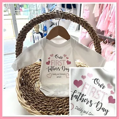 Buy Personalised Our First Fathers Day Bib Vest Grow Pyjamas 1st Daddys Heart Girls • 8.99£