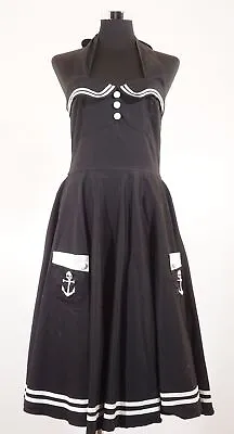 Buy Hell Bunny Dress Neckholder Dress Size M Black Skull Knee Length Sleeveless A348 • 50.68£