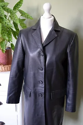 Buy VINTAGE Style Black Leather Lapel 90s Coat Jacket Matrix SIZE 8 10 • 28£
