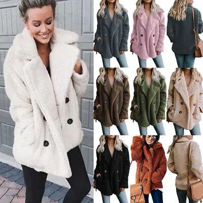 Buy Women Teddy Bear Holiday Fluffy Coat Fleece Fur Jacket Outwear Hoodies Plus Size • 25.19£