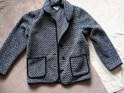 Buy Orvis Black And White Chevron Boucle Fabric Cardigan Fleece Jacket Polyester Mix • 10£