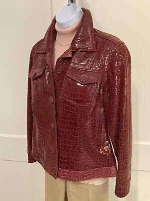 Buy BEREK Size L Red Lamb Patent Leather Women’s Snap Croc Jacket Single Breasted • 55.11£