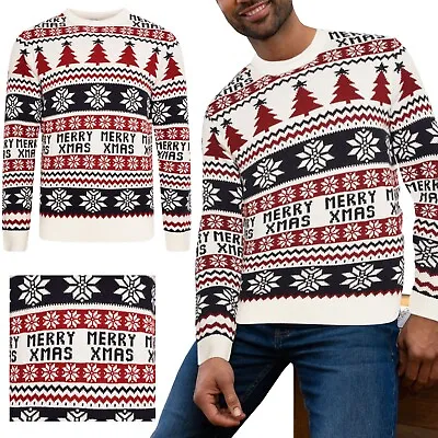 Buy Christmas Knitted Jumper Merry Xmas Tree Fair Isle Aztec Mens Pullover Sweater • 11.90£