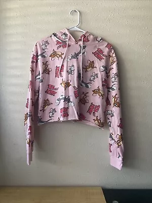 Buy TOM AND JERRY Women’s Size L Pink All Over Graphic Print Hoodie Cropped • 11.58£