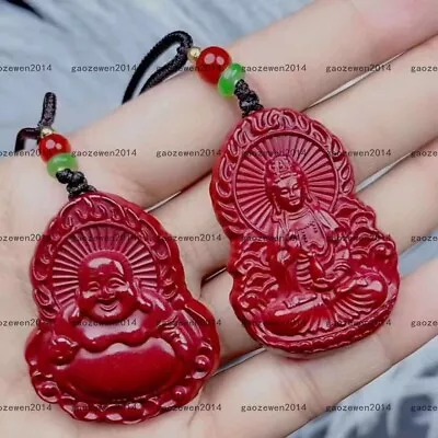 Buy Natural Cinnabar Jade Pendant Buddha Statue Amulet Jewelry Figurines Carving • 5.99£