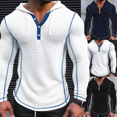 Buy Mens Long Sleeve Hooded T Shirt Sport Gym Fitness Muscle Slim Fit Tops Shirts • 17.81£