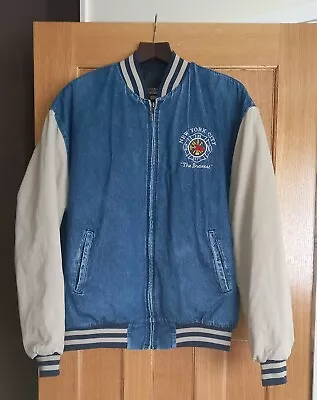 Buy Mens XL Varsity Bomber Jacket Blue And Stone Cotton Denim • 14.99£