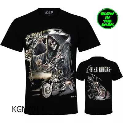 Buy New Men Grim Reaper Ghost Biker Scythe Glow In Dark  Both Side Print T-Shirt • 12.99£