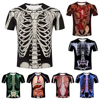 Buy Women/Mens Skeleton Splanchna 3D Print Casual T-Shirt Short Sleeve Tops Tee • 9.59£