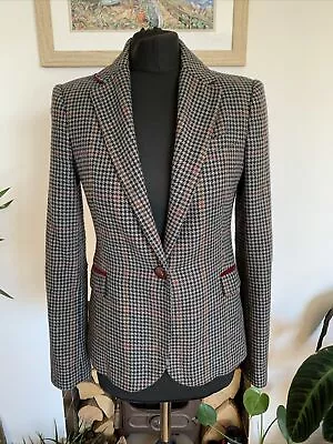 Buy ZARA Checked Houndstooth Wool Blend Hacking Jacket Blazer Elbow Patches - Small • 39.99£