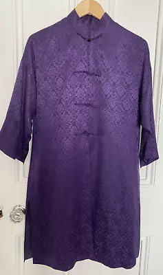 Buy Purple 100% Silk Satin Brocade Kimono Oriental Long Line Jacket Size L VGC • 29£