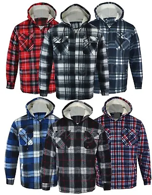 Buy Mens Hooded Fur Lined Padded Fleece Shirt Lumberjack Work Jacket Check M-5XL  • 19.99£