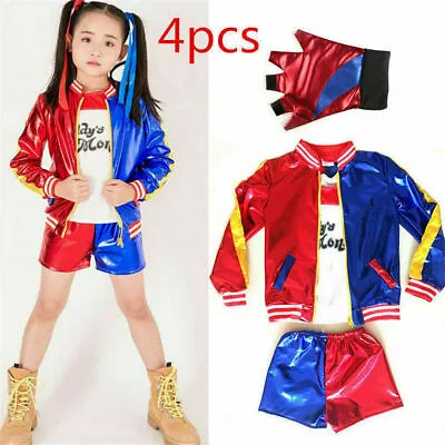 Buy Girls Costume Suicide Squad Harley Quinn Fancy Dress Cosplay Costume Kids Outfit • 3.99£