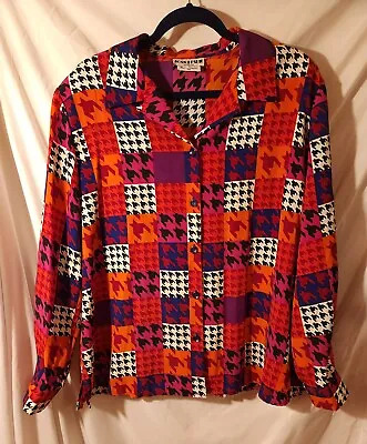 Buy Joan Leslie Blouse Womens Sz 18 Colorblock Button Down Colorful Abstract Vintage • 18.88£