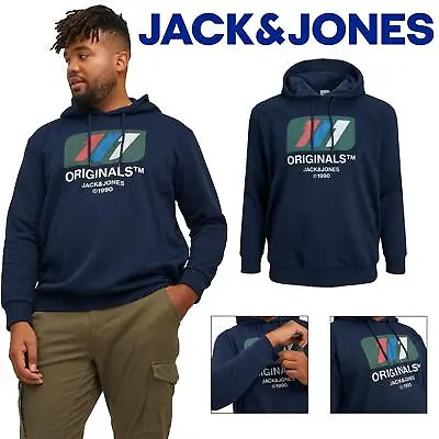 Buy Mens Navy Hoodie Plus Size Jack & Jones Big And Tall Sweatshirt, Size- XL To 6XL • 22.99£