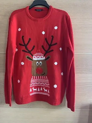 Buy Mens Christmas Jumper Size L Red Rudolph Festive 🎄1 • 8.49£