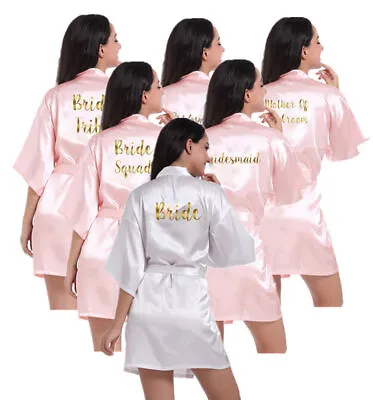 Buy V Neck Satin Bride Robe Pyjamas Bridesmaid Wedding Gown Kimono Personalised • 8.81£