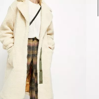 Buy Free People Size XS Teddy Coat Sherpa Pockets Longline Tessa Cream Sherpa Boho • 75.77£