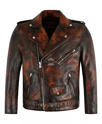 Buy BRANDO Men's Leather Jacket Orange Rust Bikers Fashion Leather Jacket • 139.71£