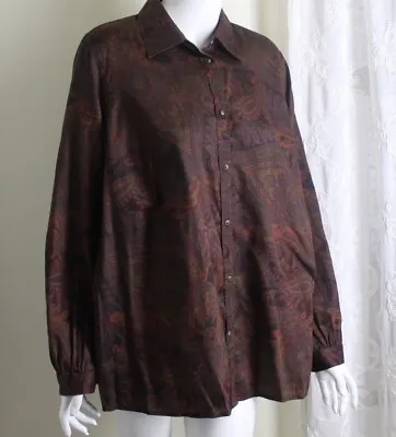 Buy Ralph Lauren Sz 1X Deep Rich Brown Purple Paisley Blouse Shirt Top Fabulous • 41.92£