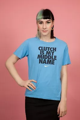 Buy Vintage Blue Nike Slogan Tshirt 'Clutch Is My Middle Name'  - Unisex Tee • 19£