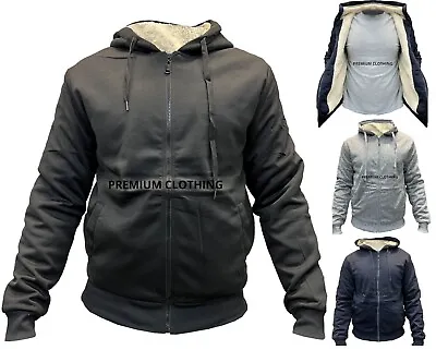 Buy Mens Plain Sherpa Fleece LINED Thermal Hooded Fur Jackets Thick EXTRA Warm   • 12.99£