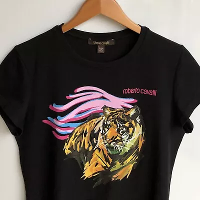 Buy Roberto Cavalli Women's T-Shirt Tiger Print M/L Black Stretch Italian Animal • 19.99£
