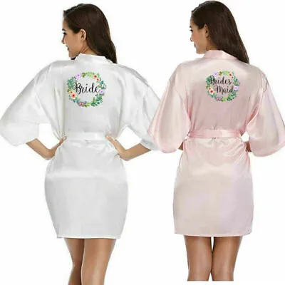 Buy Wedding Day Bridesmaid Satin Short Kimono Personalised Bride Pyjamas Robe Gown • 10.79£